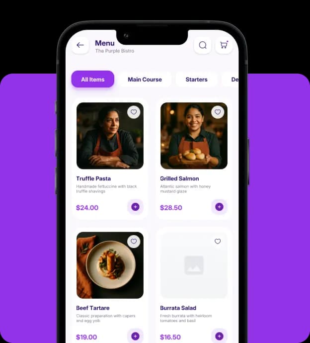 Anjoh app showing nearby vendor menu with food items
